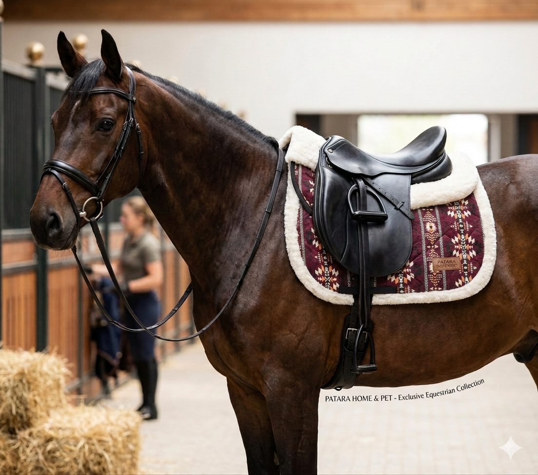 Patara Horse Etnik Desenli Kürklü Eyer Altı – Bordo