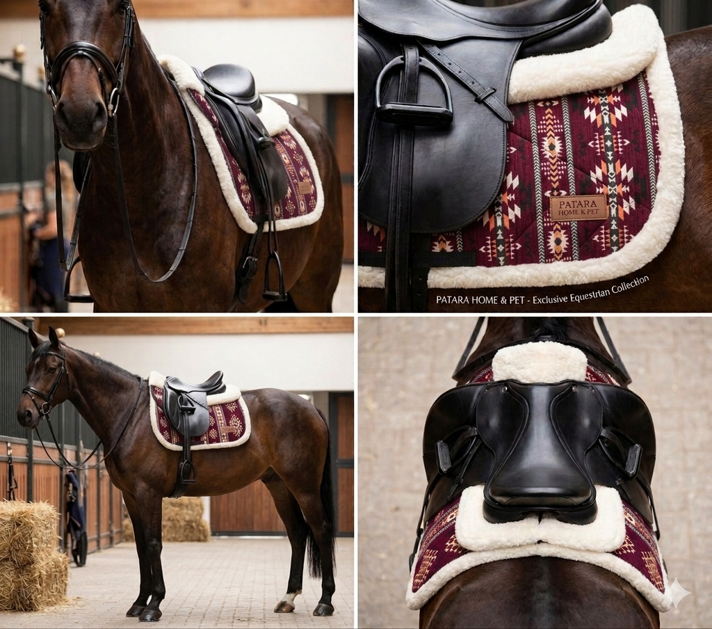 Patara Horse Etnik Desenli Kürklü Eyer Altı – Bordo