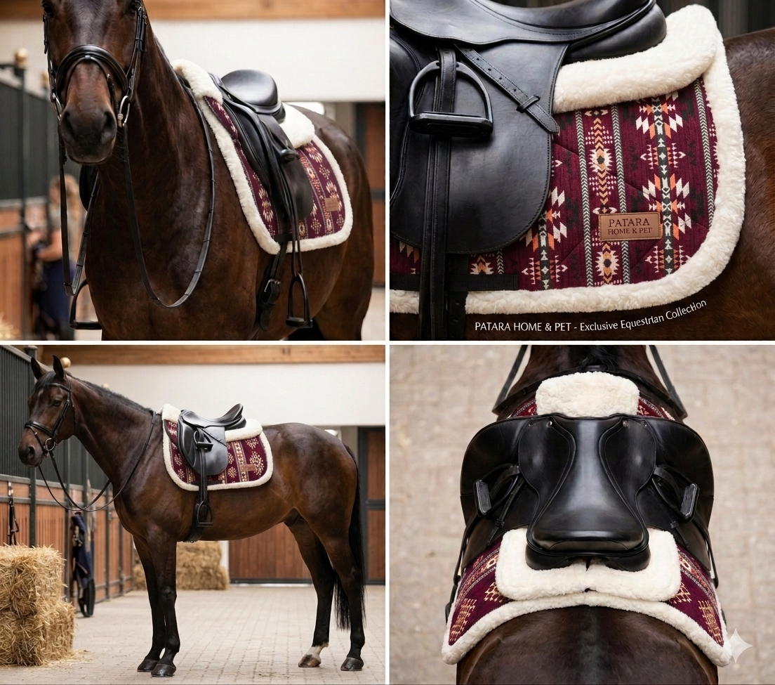 Patara Horse Etnik Desenli Kürklü Eyer Altı – Bordo